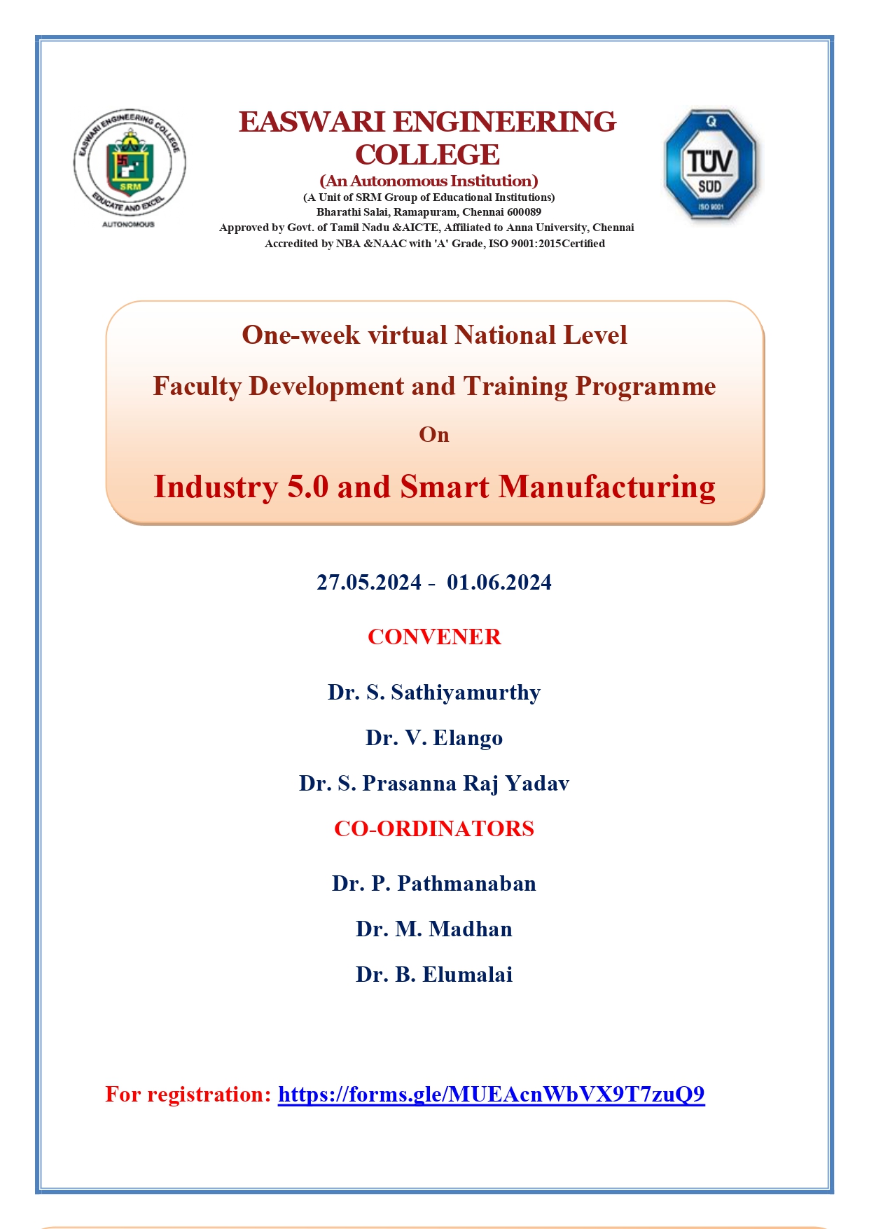 Faculty Development and Training program on Industry 5.0 and Smart manufacturing 2024